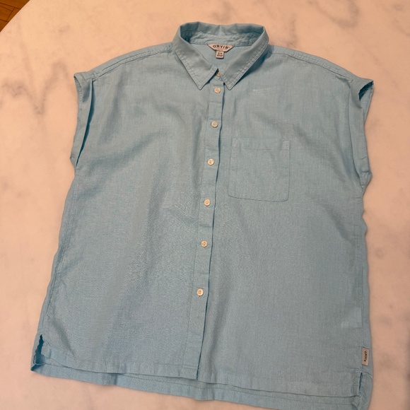 Orvis Womens Short Sleeve Button Front Top Size M, great condition, Linen Blend - Picture 1 of 5